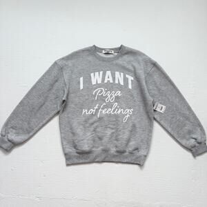 Wound Up Pizza Graphic Sweatshirt Gray Pullover, Size Medium